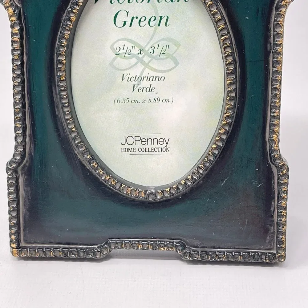JCPenney Home Picture Frame Victorian Green Ornate Oval 2.5x3.5 Mini Frame